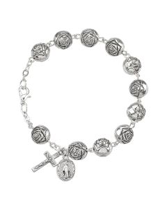 Rose Bud Bead Silver Oxidized Rosary Bracelet-P65