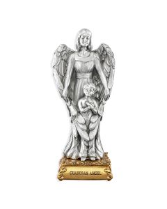4 1/2" Pewter Saint Guardian Angel with Boy Statue, Gift Boxed-P65