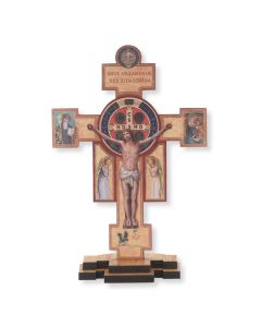 6" Standing Saint Benedict Crucifix with Benedictine Symbols on Base