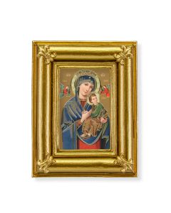 Gold Frame with Fleur de lis Corners and an Our Lady of Perpetual Help Print-P65