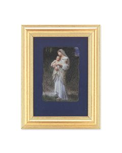 5" x 6.5" Gold Leaf Frame with 2.5" x 3.25" Bouguereau: Divine Innocence Fresco Print Mounted on Blue Velvet Lining