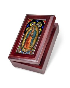 Mahogany Our Lady of Guadalupe Stained Glass Music Box