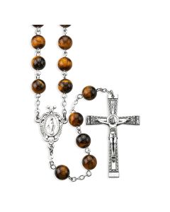 8mm Genuine Tiger Eye Stone Bead Rosary, Boxed