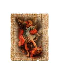 7 1/2" x 9" Saint Michael Vintage Wood Plaque