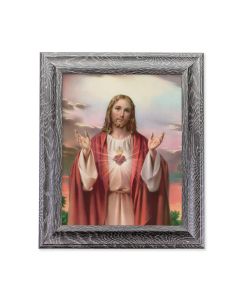 10 1/2" x 12 1/2" Grey Oak Finish Frame with an 8" x 10" Sacred Heart of Jesus Print
