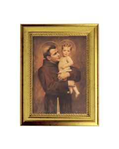 6 3/4" X 8 3/4" Gold Leaf Finish Frame with 5" X 7" Saint Anthony with Jesus Textured Art