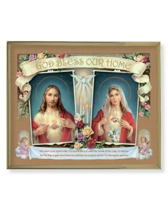 8" x 10" Gold Plaque Frame with a House Blessing- Sacred Heart of Jesus -Immaculate Heart of Mary Print