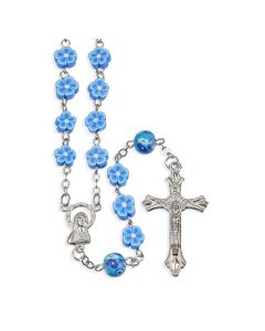 8mm Blue Floral Shaped Bead Rosary-P65