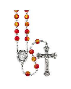 Orange and Red Crackle Bead Rosary, Boxed