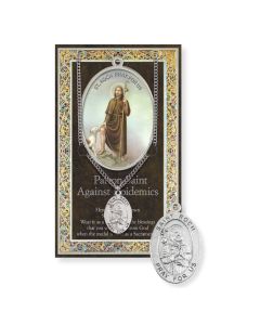 Saint Roch Genuine Pewter Medal on a 24" Chain with Biography and Picture Folder