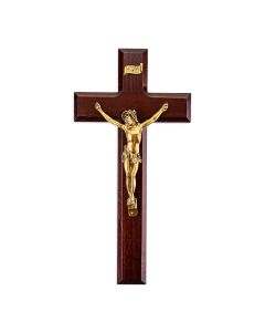 10" Dark Cherry Cross with Museum Gold Tone Corpus
