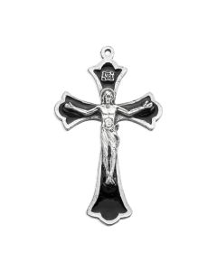 2 1/8 " Antiqued Silver Oxidized Crucifix with Black Epoxied Inlay