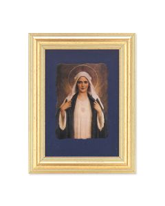 5" x 6.5" Gold Leaf Frame with 2.5" x 3.25" Immaculate Heart of Mary Fresco Print Mounted on Blue Velvet Lining