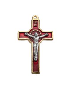 2 1/8" Gold Finished Red Epoxied Confirmation Crucifix