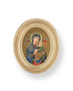 3 1/2" x 4 1/2" Gold Oval Frame with an Our Lady of Perpetual Help Print-P65
