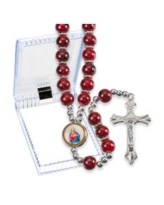 Marbleized Maroon Bead Rosary, Boxed-P65