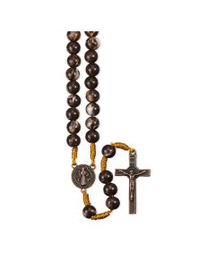 Marbleized Brown Bead Rosary with St. Benedict Crucifix