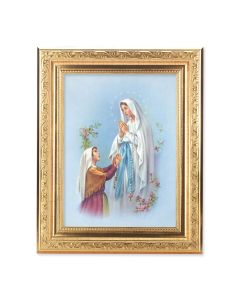 8 1/4" x 10 1/4" Gold Ornate Frame with a 6" x 8" Our Lady of Lourdes Print