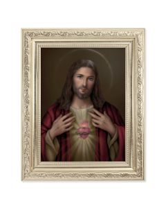 8.25" x 10.25" Silver Ornate Frame with a 6" x 8" Simeone: Sacred Heart of Jesus Print