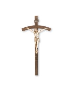 10" Walnut Wood Cross with Museum Gold Finish Antiqued Corpus