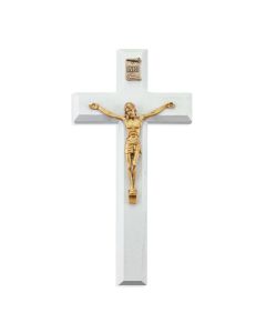 7" White Wood Cross with Museum Gold Finish Corpus
