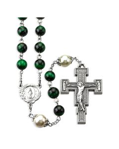 Deluxe Green Tiger Eye Bead Rosary, Boxed