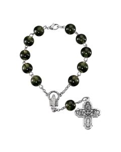 Emerald Cat's Eye 10mm Auto Rosary with O.L.G. and 4 way Cruciform Medal