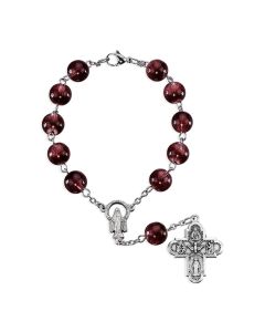 Ruby Cat's Eye 10mm Auto Rosary with O.L.G. and 4 way Cruciform Medal