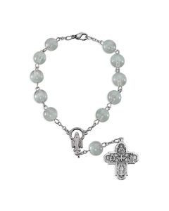 Seafoam Cat's Eye 10mm Auto Rosary with O.L.G. and 4 way Cruciform Medal