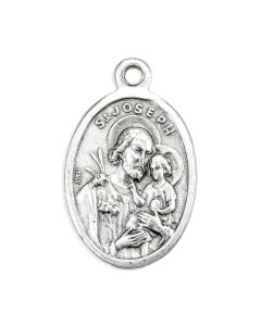 1" Oval Antiqued Silver Oxidized Saint Joseph and Sacred Heart Medal