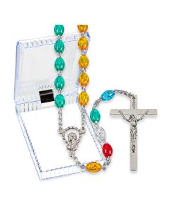 6mm Oval Multicolor Bead Mission Rosary, Boxed