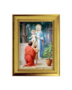 6 3/4" X 8 3/4" Gold Leaf Finish Frame with 5" X 7" The Holy Family with St John The Baptist Textured Art
