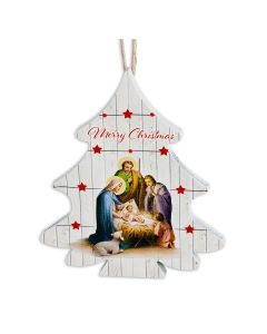 Fine Art Wooden Christmas Ornament with the Holy Family and Shepherd