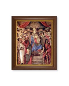 10 1/2" x 12 1/2" Walnut Finish Beveled Frame with 8" x 10" Madonna Throne of Angels and Saints Textured Art