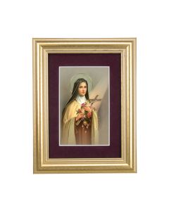 5 1/4" x 6 3/4" Gold Leaf Frame-Burgundy Matte with a 2 1/2" x 3 3/4" Saint Therese Print
