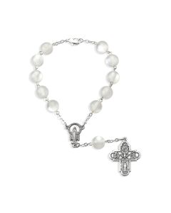 Round White Glass Bead Auto Rosary