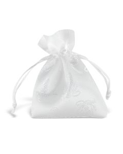 3" x 4 1/4" White Satin First Communion Embroidered Drawstring Keepsake Pouch