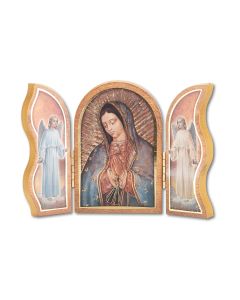 Our Lady of Guadalupe Standing Natural Wood Triptych