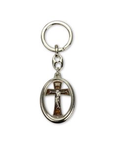 Brown Epoxied Crucifix Keychain