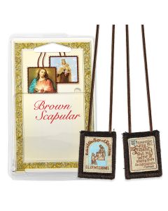 1 3/4" x 2" Our Lady of Mount Carmel Genuine Brown Wool Scapular in Deluxe Packaging.