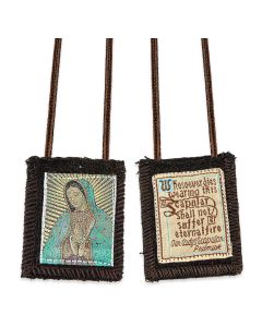 1 3/4" x 2" Our Lady of Guadalupe Bust Brown Wool Scapular