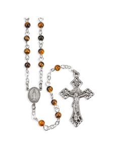 4mm Genuine Tiger Eye Gemstone Bead Rosary, Boxed