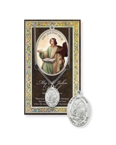 Saint John Genuine Pewter Medal on a 24" Chain with Biography and Picture Folder