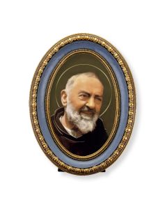 5 1/2" x 7 1/2" Oval Gold-Leaf Frame with a Saint Pio Print-P65
