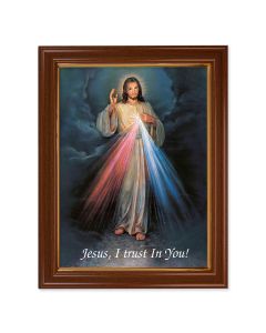 15 1/2" x 19 1/2" Walnut Finish Frame with Gold Accent and a 12" x 16" Divine Mercy Textured Art