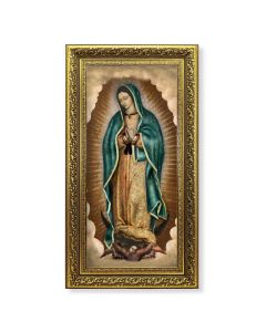 11 5/8" x 19" Ornate Gold Leaf Wood Frame with an Our Lady of Guadalupe Textured Art