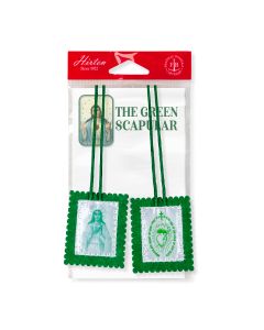 1 1/2" X 2" Green Felt Scapular with Instructional Pamphlet on Green Cords. Carded