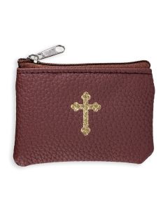 Brown Calf Grained Leatherette Rosary Pouch