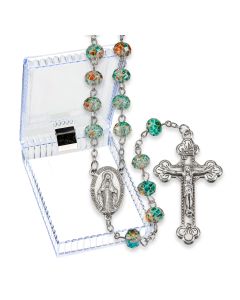 Turquoise Speckled Bead Rosary, Boxed-P65
