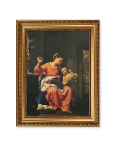 15 1/2" x 19 1/2" Antique Gold Leaf Beveled Frame with Bead Inlay and 12" x 16" Jesus and Mary Textured Art